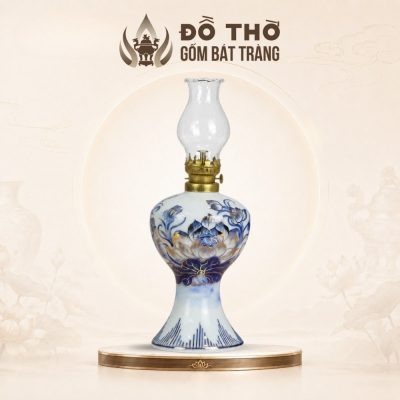 Đèn Dầu Thờ Cúng Men Lam Vẽ Vàng Họa Tiết Hoa Sen Bát Tràng DT-DD01 - Ảnh đại diện