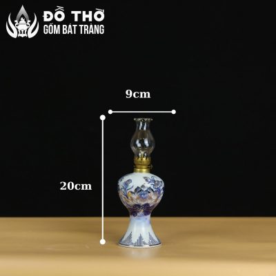 Đèn Dầu Thờ Cúng Men Lam Vẽ Vàng Họa Tiết Hoa Sen Bát Tràng DT-DD01 - Chi tiết 1