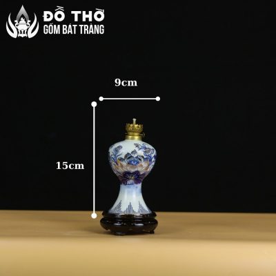 Đèn Dầu Thờ Cúng Men Lam Vẽ Vàng Họa Tiết Hoa Sen Bát Tràng DT-DD01 - Chi tiết 2