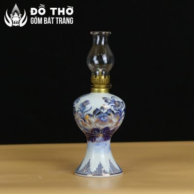 Đèn Dầu Thờ Cúng Men Lam Vẽ Vàng Họa Tiết Hoa Sen Bát Tràng DT-DD01 - Chi tiết 3