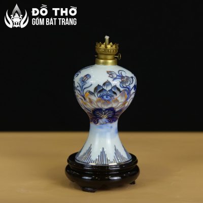 Đèn Dầu Thờ Cúng Men Lam Vẽ Vàng Họa Tiết Hoa Sen Bát Tràng DT-DD01 - Chi tiết 4