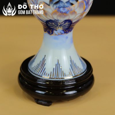 Đèn Dầu Thờ Cúng Men Lam Vẽ Vàng Họa Tiết Hoa Sen Bát Tràng DT-DD01 - Chi tiết 5