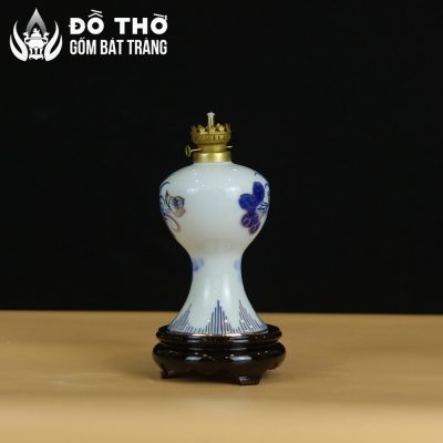 Đèn Dầu Thờ Cúng Men Lam Vẽ Vàng Họa Tiết Hoa Sen Bát Tràng DT-DD01 - Chi tiết 6
