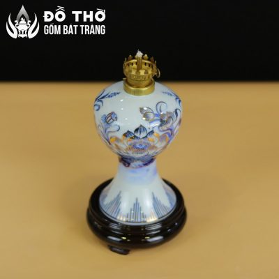 Đèn Dầu Thờ Cúng Men Lam Vẽ Vàng Họa Tiết Hoa Sen Bát Tràng DT-DD01 - Chi tiết 7