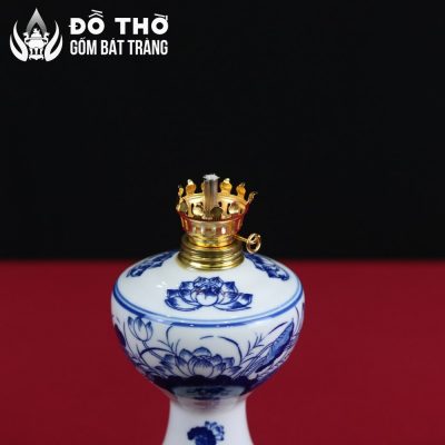 Đèn Dầu Thờ Men Lam Họa Tiết Sen Vẽ Tay Bát Tràng DT-DD04 - Chi tiết 1