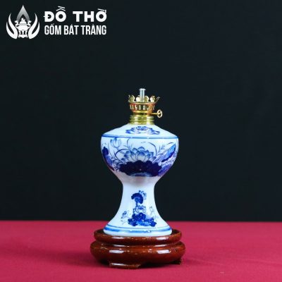 Đèn Dầu Thờ Men Lam Họa Tiết Sen Vẽ Tay Bát Tràng DT-DD04 - Chi tiết 2