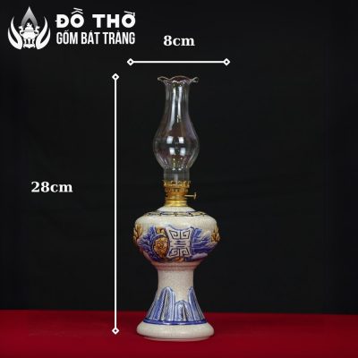Đèn Dầu Thờ Men Rạn Đắp Nổi Chữ Thọ Bát Tràng DT-DD02 - Chi tiết 1