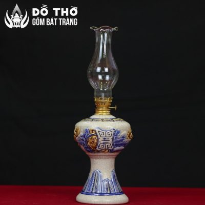 Đèn Dầu Thờ Men Rạn Đắp Nổi Chữ Thọ Bát Tràng DT-DD02 - Chi tiết 3