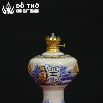 Đèn Dầu Thờ Men Rạn Đắp Nổi Chữ Thọ Bát Tràng DT-DD02 - Chi tiết 5