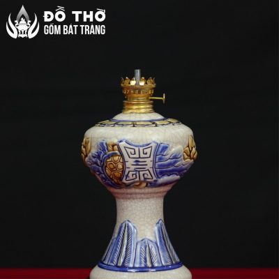 Đèn Dầu Thờ Men Rạn Đắp Nổi Chữ Thọ Bát Tràng DT-DD02 - Chi tiết 6