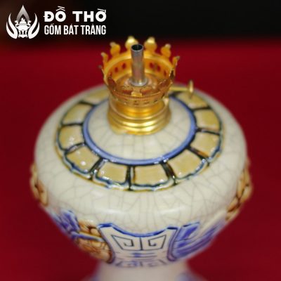 Đèn Dầu Thờ Men Rạn Đắp Nổi Chữ Thọ Bát Tràng DT-DD02 - Chi tiết 7