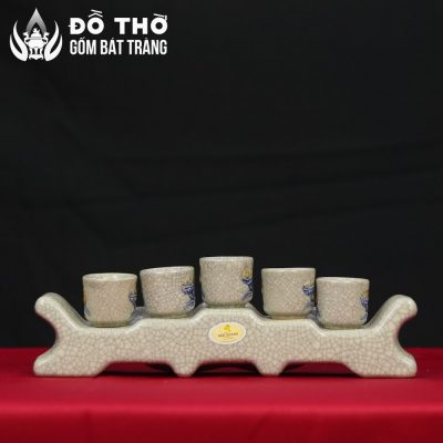 Kỷ 5 Chén Thờ Men Rạn Đắp Nổi Hoa Sen Cổ Bát Tràng DT-KT06 - Chi tiết 2