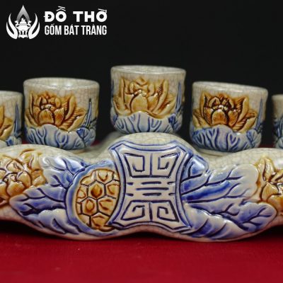 Kỷ 5 Chén Thờ Men Rạn Đắp Nổi Hoa Sen Cổ Bát Tràng DT-KT06 - Chi tiết 4