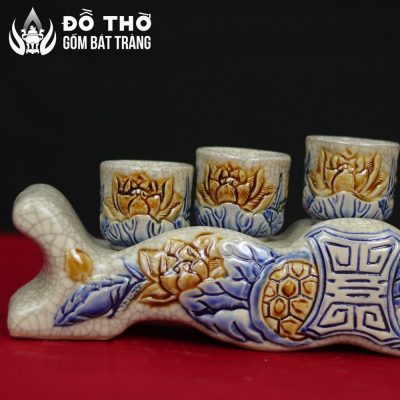 Kỷ 5 Chén Thờ Men Rạn Đắp Nổi Hoa Sen Cổ Bát Tràng DT-KT06 - Chi tiết 5