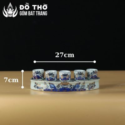 Kỷ Cong 5 Chén Thờ Men Lam Vẽ Vàng Họa Tiết Hoa Sen Bát Tràng DT-KT03 - Chi tiết 1