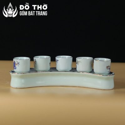 Kỷ Cong 5 Chén Thờ Men Lam Vẽ Vàng Họa Tiết Hoa Sen Bát Tràng DT-KT03 - Chi tiết 4