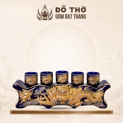 Kỷ Ngai 5 Chén Thờ Men Xanh Coban Vẽ Vàng Đắp Nổi Rồng DT-KT05 - Ảnh đại diện