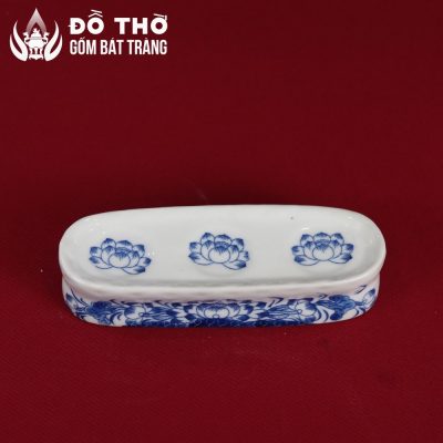 Kỷ Nước Thờ 3 Chén Vẽ Hoa Sen Men Lam Cổ Điển Bát Tràng DT-KT01 - Chi tiết 3