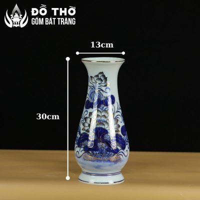 Lọ Hoa Thờ Dáng Huệ Men Lam Vẽ Vàng Họa Tiết Hoa Sen DT-LH01 - Chi tiết 10