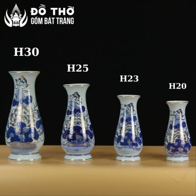 Lọ Hoa Thờ Dáng Huệ Men Lam Vẽ Vàng Họa Tiết Hoa Sen DT-LH01 - Chi tiết 5