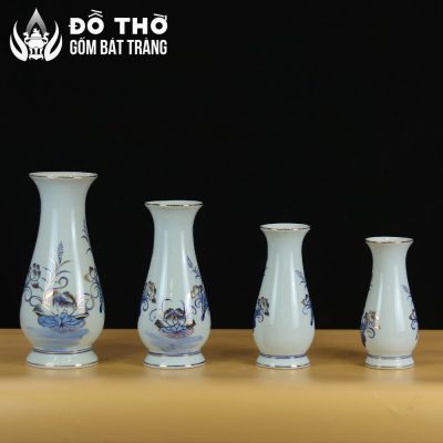 Lọ Hoa Thờ Dáng Huệ Men Lam Vẽ Vàng Họa Tiết Hoa Sen DT-LH01 - Chi tiết 6