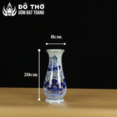 Lọ Hoa Thờ Dáng Huệ Men Lam Vẽ Vàng Họa Tiết Hoa Sen DT-LH01 - Chi tiết 7