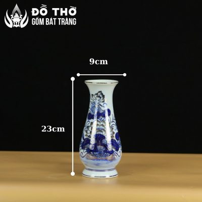 Lọ Hoa Thờ Dáng Huệ Men Lam Vẽ Vàng Họa Tiết Hoa Sen DT-LH01 - Chi tiết 8