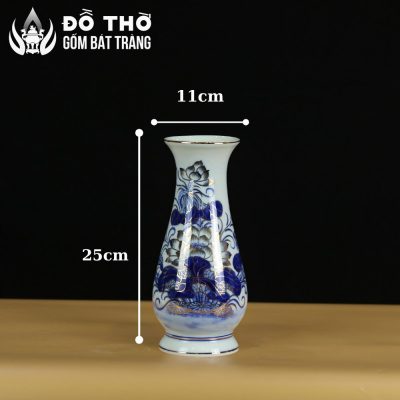 Lọ Hoa Thờ Dáng Huệ Men Lam Vẽ Vàng Họa Tiết Hoa Sen DT-LH01 - Chi tiết 9