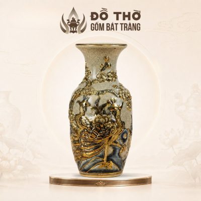 Lọ Hoa Thờ Họa Tiết Công Đào Men Rạn Đắp Nổi Vẽ Vàng DT-LH05 - Ảnh đại diện