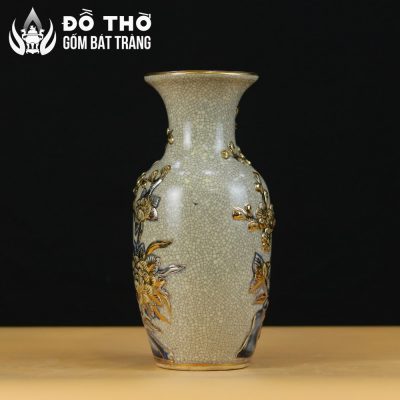 Lọ Hoa Thờ Họa Tiết Công Đào Men Rạn Đắp Nổi Vẽ Vàng DT-LH05 - Chi tiết 2
