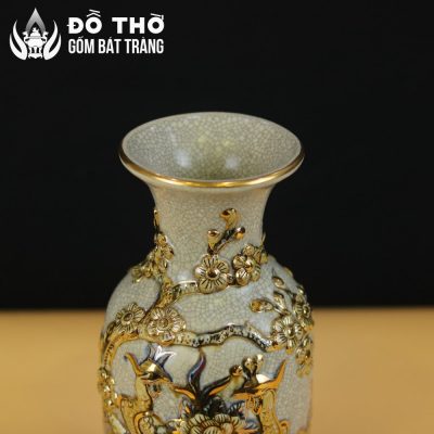 Lọ Hoa Thờ Họa Tiết Công Đào Men Rạn Đắp Nổi Vẽ Vàng DT-LH05 - Chi tiết 3