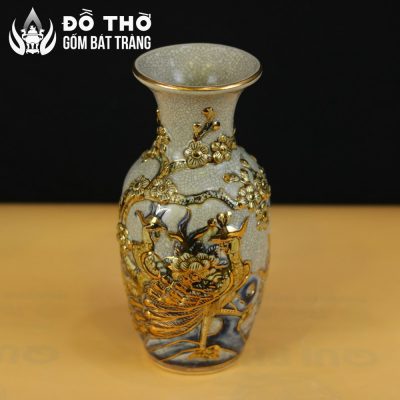 Lọ Hoa Thờ Họa Tiết Công Đào Men Rạn Đắp Nổi Vẽ Vàng DT-LH05 - Chi tiết 4