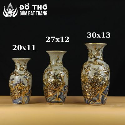 Lọ Hoa Thờ Họa Tiết Công Đào Men Rạn Đắp Nổi Vẽ Vàng DT-LH05 - Chi tiết 5