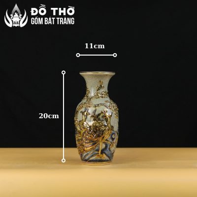 Lọ Hoa Thờ Họa Tiết Công Đào Men Rạn Đắp Nổi Vẽ Vàng DT-LH05 - Chi tiết 6