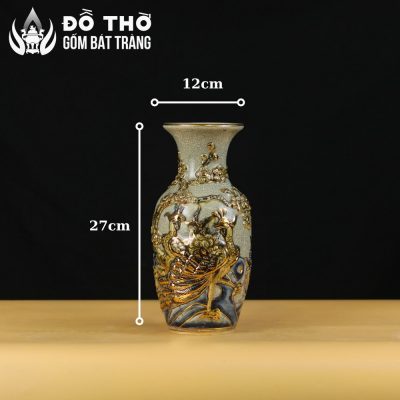 Lọ Hoa Thờ Họa Tiết Công Đào Men Rạn Đắp Nổi Vẽ Vàng DT-LH05 - Chi tiết 7