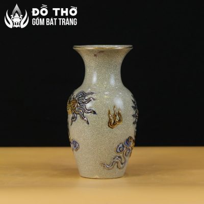 Lọ Hoa Thờ Men Rạn Cổ Đắp Nổi Rồng Vẽ Vàng Bát Tràng DT-LH04 - Chi tiết 2
