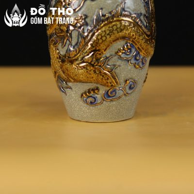 Lọ Hoa Thờ Men Rạn Cổ Đắp Nổi Rồng Vẽ Vàng Bát Tràng DT-LH04 - Chi tiết 3