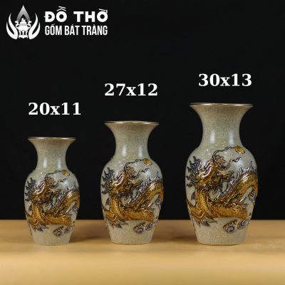 Lọ Hoa Thờ Men Rạn Cổ Đắp Nổi Rồng Vẽ Vàng Bát Tràng DT-LH04 - Chi tiết 4