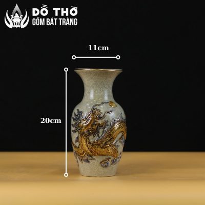 Lọ Hoa Thờ Men Rạn Cổ Đắp Nổi Rồng Vẽ Vàng Bát Tràng DT-LH04 - Chi tiết 5