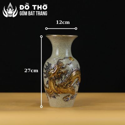Lọ Hoa Thờ Men Rạn Cổ Đắp Nổi Rồng Vẽ Vàng Bát Tràng DT-LH04 - Chi tiết 6