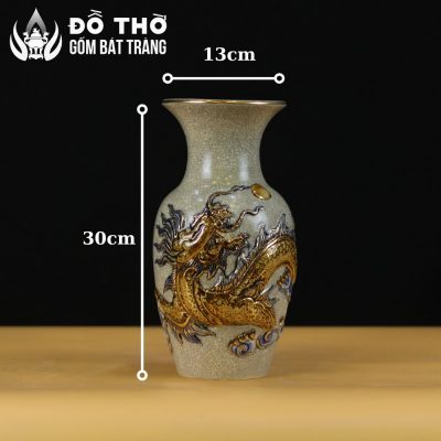 Lọ Hoa Thờ Men Rạn Cổ Đắp Nổi Rồng Vẽ Vàng Bát Tràng DT-LH04 - Chi tiết 7