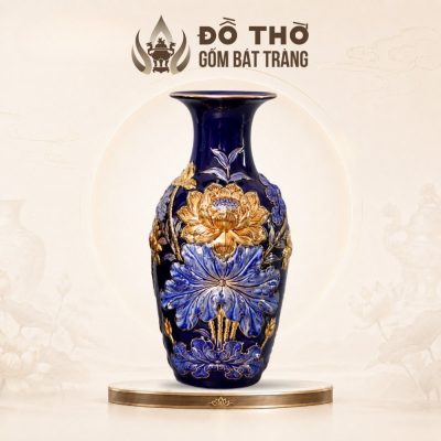 Lọ Hoa Thờ Men Xanh Coban Đắp Nổi Hoa Sen Vẽ Vàng DT-LH06 - Ảnh đại diện