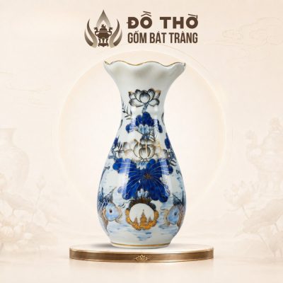 Lọ Hoa Thờ Miệng Lượn Men Lam Vẽ Vàng Họa Tiết Song Ngư Liên Hoa DT-LH02 - Ảnh đại diện