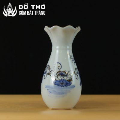 Lọ Hoa Thờ Miệng Lượn Men Lam Vẽ Vàng Họa Tiết Song Ngư Liên Hoa DT-LH02 - Chi tiết 2