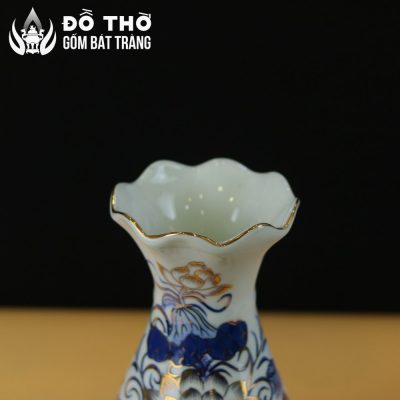 Lọ Hoa Thờ Miệng Lượn Men Lam Vẽ Vàng Họa Tiết Song Ngư Liên Hoa DT-LH02 - Chi tiết 5
