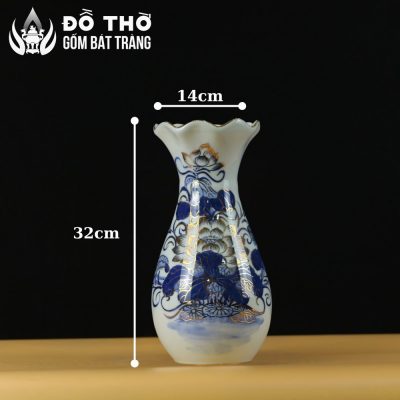 Lọ Hoa Thờ Miệng Lượn Men Lam Vẽ Vàng Họa Tiết Song Ngư Liên Hoa DT-LH02 - Chi tiết 8