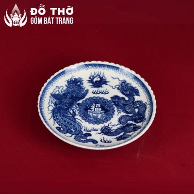Mâm Bồng Men Lam Họa Tiết Song Long Vẽ Tay Bát Tràng DT-MB02 - Chi tiết 2