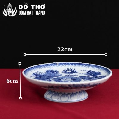 Mâm Bồng Men Lam Họa Tiết Song Long Vẽ Tay Bát Tràng DT-MB02 - Chi tiết 4
