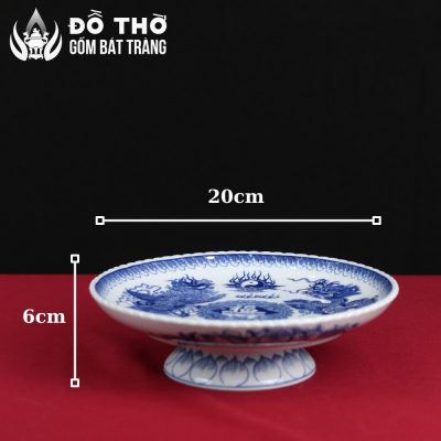 Mâm Bồng Men Lam Họa Tiết Song Long Vẽ Tay Bát Tràng DT-MB02 - Chi tiết 5