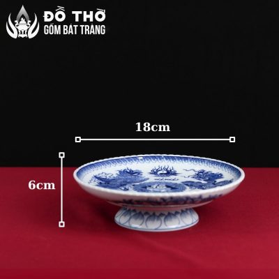 Mâm Bồng Men Lam Họa Tiết Song Long Vẽ Tay Bát Tràng DT-MB02 - Chi tiết 6